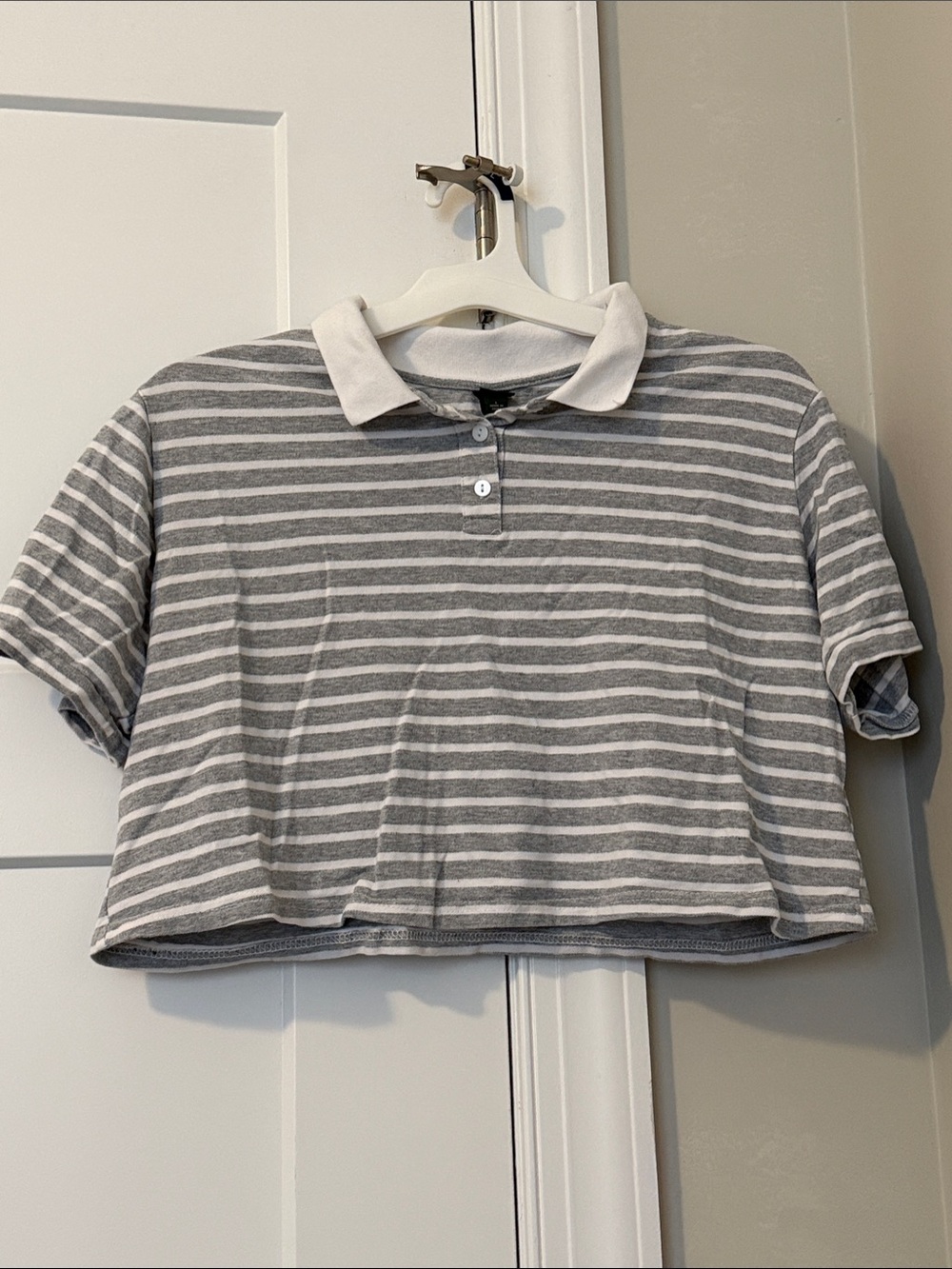 wild fable Gray & White Striped Polo Crop Top